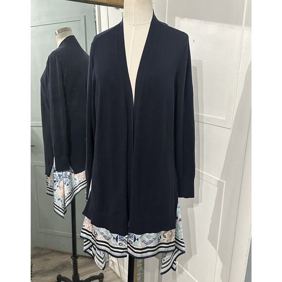 Chicos 1 Scarf Hem Sweater Cardigan Navy Blue Size Medium - Picture 2 of 12